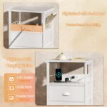 Furologee End Table with Charging Station, Nightstand with Fabric Drawers, Side Tables with USB Ports & Outlets, Night Stand with Storage Shelf & Hooks, for Living Room/Bedroom, White - Image 6