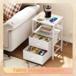 Furologee End Table with Charging Station, Nightstand with Fabric Drawers, Side Tables with USB Ports & Outlets, Night Stand with Storage Shelf & Hooks, for Living Room/Bedroom, White - Image 7