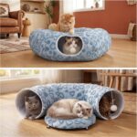 Cat Tunnel Bed, Cute Cat Tunnel Toy with Washable Cushion, Fits Indoor Cats up to 25 lbs, Cute Peekaboo Cave Pet Bed for Kittens, Rabbits, Blue Heart - Image 7