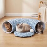 Cat Tunnel Bed, Cute Cat Tunnel Toy with Washable Cushion, Fits Indoor Cats up to 25 lbs, Cute Peekaboo Cave Pet Bed for Kittens, Rabbits, Blue Heart - Image 8
