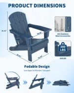GarveeLife Folding Adirondack Chair Set of 2 with Side Table, All-Weather HDPE Outdoor Chair, Wooden Textured with Cup Holder for patios, Decks, Gardens, fire pits, Navy Blue - Image 4