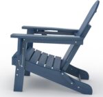 GarveeLife Folding Adirondack Chair Set of 2 with Side Table, All-Weather HDPE Outdoor Chair, Wooden Textured with Cup Holder for patios, Decks, Gardens, fire pits, Navy Blue - Image 5