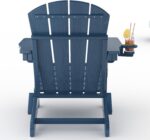 GarveeLife Folding Adirondack Chair Set of 2 with Side Table, All-Weather HDPE Outdoor Chair, Wooden Textured with Cup Holder for patios, Decks, Gardens, fire pits, Navy Blue - Image 6