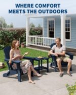 GarveeLife Folding Adirondack Chair Set of 2 with Side Table, All-Weather HDPE Outdoor Chair, Wooden Textured with Cup Holder for patios, Decks, Gardens, fire pits, Navy Blue - Image 8