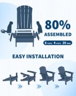 GarveeLife Folding Adirondack Chair Set of 2 with Side Table, All-Weather HDPE Outdoor Chair, Wooden Textured with Cup Holder for patios, Decks, Gardens, fire pits, Navy Blue - Image 9
