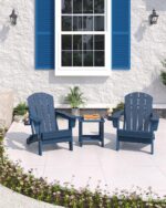 GarveeLife Folding Adirondack Chair Set of 2 with Side Table, All-Weather HDPE Outdoor Chair, Wooden Textured with Cup Holder for patios, Decks, Gardens, fire pits, Navy Blue - Image 10