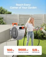 VEVOR Retractable Garden Hose Reel, 5/8 Inch x 100 ft Wall Mounted Hose Reel, Heavy Duty Garden Hose Reel with 9 Patterns Nozzle, Any Length Lock, Upgraded Slow Return System and 180°Swivel Bracket - Image 3