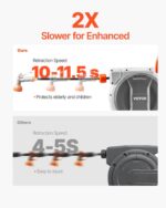 VEVOR Retractable Garden Hose Reel, 5/8 Inch x 100 ft Wall Mounted Hose Reel, Heavy Duty Garden Hose Reel with 9 Patterns Nozzle, Any Length Lock, Upgraded Slow Return System and 180°Swivel Bracket - Image 5