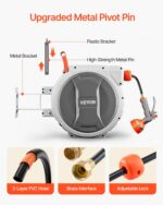 VEVOR Retractable Garden Hose Reel, 5/8 Inch x 100 ft Wall Mounted Hose Reel, Heavy Duty Garden Hose Reel with 9 Patterns Nozzle, Any Length Lock, Upgraded Slow Return System and 180°Swivel Bracket - Image 6