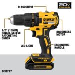 DEWALT 20V MAX Cordless Drill Driver Set, Electric Drill, Brushless 1/2 In 2 Speed, 2.0 Ah Battery and Charger Included, LED Light (DCD777D1) - Image 4