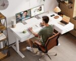 OffiGo L Shaped Electric Standing Desk with Wooden Drawers, 55 Inch Height Adjustable Corner Workstation with Power Outlets, Sit Stand Table for Home, Office, White - Image 3