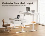 OffiGo L Shaped Electric Standing Desk with Wooden Drawers, 55 Inch Height Adjustable Corner Workstation with Power Outlets, Sit Stand Table for Home, Office, White - Image 6