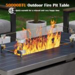 Sundale Outdoor 51 Inch Outdoor Fire Pit Table, 50,000BTU Rectangle Propane Fire Pit with Sliding Tank Holder, Glass Wind Guard, Removable Lid, CSA Certified, Gray - Image 3