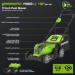 Greenworks 48V (24V x 2) 17" Cordless (Push) Lawn Mower (200+ Compatible Tools), (2) 4.0Ah Batteries and Dual Port Rapid Charger Included - Image 3