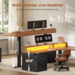 SEDETA Farmhouse L Shaped Standing Desk, 70.1" x 73.2" Height Adjustable Home Office Executive Desk with Drawers, Power Outlet, Monitor Stand, Sit Stand Table with Led Lights for Home Office, Black - Image 4