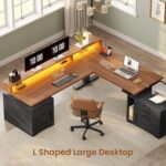SEDETA Farmhouse L Shaped Standing Desk, 70.1" x 73.2" Height Adjustable Home Office Executive Desk with Drawers, Power Outlet, Monitor Stand, Sit Stand Table with Led Lights for Home Office, Black - Image 6