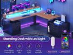 SEDETA Farmhouse L Shaped Standing Desk, 70.1" x 73.2" Height Adjustable Home Office Executive Desk with Drawers, Power Outlet, Monitor Stand, Sit Stand Table with Led Lights for Home Office, Black - Image 8