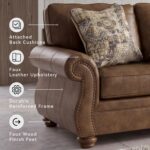 Signature Design by Ashley Shadsburne Rustic Faux Leather Sofa with Nailhead Trim and 2 Throw Pillows, Brown - Image 5