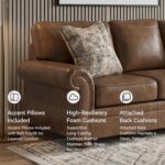 Signature Design by Ashley Shadsburne Rustic Faux Leather Sofa with Nailhead Trim and 2 Throw Pillows, Brown - Image 7