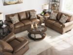 Signature Design by Ashley Shadsburne Rustic Faux Leather Sofa with Nailhead Trim and 2 Throw Pillows, Brown - Image 10