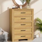 5 Drawers Dresser for Bedroom, 45" Tall Modern Chest of Drawers with Metal Handle, Wood Closet Clothes Storage Organizer for Living Room, Hallway, Entryway - Image 8