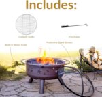 Sunnydaze Cosmic 30-Inch Patio Fire Pit for Outside - Outdoor Wood-Burning Fire Pit with Grill Grate, Spark Screen, and Fireplace Poker - Bronze - Image 4