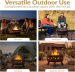 Sunnydaze Cosmic 30-Inch Patio Fire Pit for Outside - Outdoor Wood-Burning Fire Pit with Grill Grate, Spark Screen, and Fireplace Poker - Bronze - Image 7