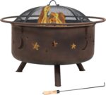 Sunnydaze Cosmic 30-Inch Patio Fire Pit for Outside - Outdoor Wood-Burning Fire Pit with Grill Grate, Spark Screen, and Fireplace Poker - Bronze - Image 11