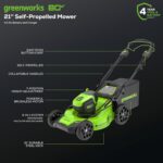 Greenworks 80V 21" Brushless Cordless (Self-Propelled) Lawn Mower (75+ Compatible Tools), 4.0Ah Battery and 60 Minute Rapid Charger Included - Image 3
