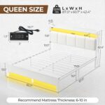 Rolanstar Bed Frame Queen Size with Charging Station and LED Lights, Upholstered Headboard with Storage Shelves, Heavy Duty Metal Slats, No Box Spring Need, Noise Free, Easy Assembly, White - Image 3