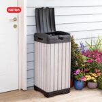 Keter Rockford Resin 38 Gallon Outdoor Kitchen Trash Can with Lid and Drip Tray for Easy Cleaning-Perfect for Patio Dining, Grey - Image 11