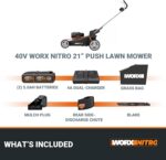 WORX Nitro 21" Cordless Lawn Mower, Brushless Electric Mower for 1/2 Acre, Push Lawn Mower with 7-Position Height Adjustment, 2 × 5.0 Ah Batteries & Charger Included, WG752 - Image 9