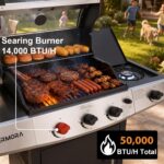 4 Burners Propane Gas Outdoor Grill 50,000 BTU, 553 Sq.in, Searing Burner, Side Burner, Porcelain-Enameled Grates BBQ Grill, Stainless Steel Propane Grill, Patio Garden Family Party Barbecues - Image 3