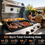 4 Burners Propane Gas Outdoor Grill 50,000 BTU, 553 Sq.in, Searing Burner, Side Burner, Porcelain-Enameled Grates BBQ Grill, Stainless Steel Propane Grill, Patio Garden Family Party Barbecues - Image 4