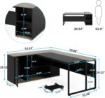 Tribesigns 71 inch Executive Desk, L Shaped Desk with Cabinet Storage, Executive Office Table with Shelves, Business Furniture Set Workstation for Home Office, Gray - Image 3
