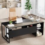 Tribesigns 71 inch Executive Desk, L Shaped Desk with Cabinet Storage, Executive Office Table with Shelves, Business Furniture Set Workstation for Home Office, Gray - Image 6