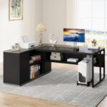 Tribesigns 71 inch Executive Desk, L Shaped Desk with Cabinet Storage, Executive Office Table with Shelves, Business Furniture Set Workstation for Home Office, Gray - Image 7