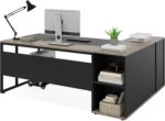 Tribesigns 71 inch Executive Desk, L Shaped Desk with Cabinet Storage, Executive Office Table with Shelves, Business Furniture Set Workstation for Home Office, Gray - Image 8