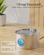 Cat Water Fountain Stainless Steel: 74oz/2.2L Cat Fountain for Drinking - Pet Water Fountain for Cats Inside - Quiet Cats Water Bowl Dispenser - Kitty Drinking Fountains - for Pets& Small Animals - Image 5