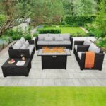 Rattaner 6 Pcs Outdoor Furniture Sets Patio Furniture Set with 45" Fire Pit Patio Couch Outdoor Chairs 60000 BTU Steel Propane Fire Pit Table No-Slip Cushions and Waterproof Covers, Light Grey - Image 3