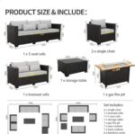 Rattaner 6 Pcs Outdoor Furniture Sets Patio Furniture Set with 45" Fire Pit Patio Couch Outdoor Chairs 60000 BTU Steel Propane Fire Pit Table No-Slip Cushions and Waterproof Covers, Light Grey - Image 8