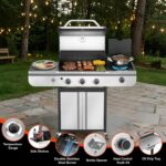 3-Burner Propane Gas Grill with Side Burner, 34,000 BTU Stainless Steel BBQ Grill – Heavy-Duty Porcelain-Enameled Grates for Patio and Outdoor Cooking - Image 7