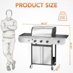 3-Burner Propane Gas Grill with Side Burner, 34,000 BTU Stainless Steel BBQ Grill – Heavy-Duty Porcelain-Enameled Grates for Patio and Outdoor Cooking - Image 9