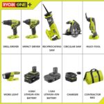 RYOBI P1819 18V One+ Lithium Ion Combo Kit (6 Tools: Drill/Driver, Impact Driver, Reciprocating Saw, Circular Saw, Multi-Tool, LED Worklight, 4.0 Ah & 1.5 Ah Battery, Charger, Bag) - Image 3
