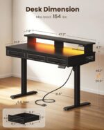 OffiGo Electric Standing Desk with 3 Wooden Drawers, 48 Inch Height Adjustable Desk with Power Outlets & LED Lights, Black Sit Stand Table with Monitor Stand for Home, Office, Workstation - Image 4