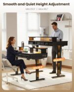 OffiGo Electric Standing Desk with 3 Wooden Drawers, 48 Inch Height Adjustable Desk with Power Outlets & LED Lights, Black Sit Stand Table with Monitor Stand for Home, Office, Workstation - Image 5