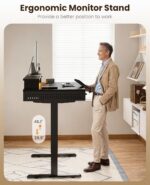OffiGo Electric Standing Desk with 3 Wooden Drawers, 48 Inch Height Adjustable Desk with Power Outlets & LED Lights, Black Sit Stand Table with Monitor Stand for Home, Office, Workstation - Image 7