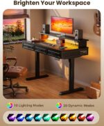 OffiGo Electric Standing Desk with 3 Wooden Drawers, 48 Inch Height Adjustable Desk with Power Outlets & LED Lights, Black Sit Stand Table with Monitor Stand for Home, Office, Workstation - Image 9