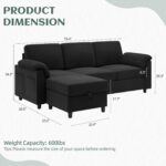 Vongrasig Convertible Sectional Couches, 3 Seat L Shaped Couch Sofa with Removable Pillows Soft Corduroy Fabric Small Couch Mid Century for Living Room, Apartment and Office Black - Image 3