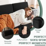 Vongrasig Convertible Sectional Couches, 3 Seat L Shaped Couch Sofa with Removable Pillows Soft Corduroy Fabric Small Couch Mid Century for Living Room, Apartment and Office Black - Image 4